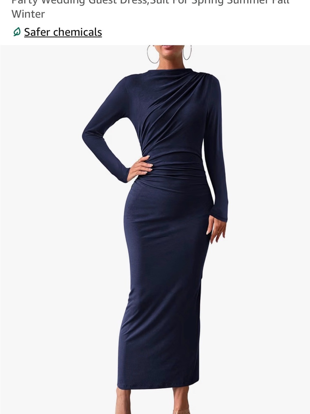 New With Tags Long Sleeve Navy Ruched Maxi Dress - Women Size XL